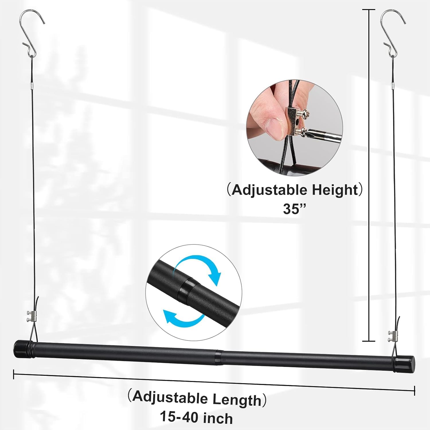 Wardrobe Rail, rod, Extendable Stainless Steel Hanging Clamping, 38-101 cm, Adjustable Tension for Wardrobe, Silver