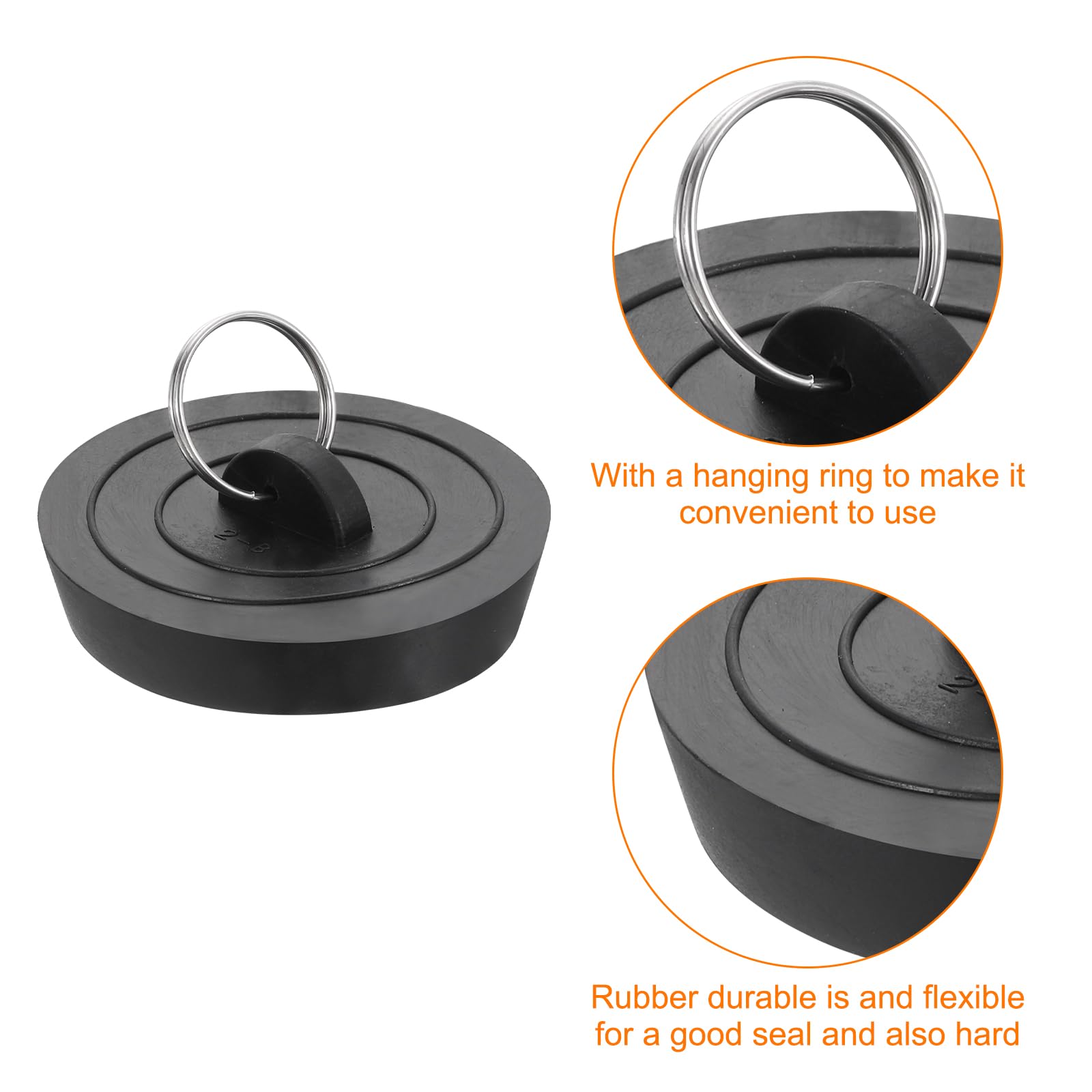 sourcing map 4pcs Rubber Drain Stopper with Hanging Ring, Bathtub Drain Plug Fits 2 Inch to 2-1/8 Inch, Rubber Sink Stopper Drain Plug for Bathtub
