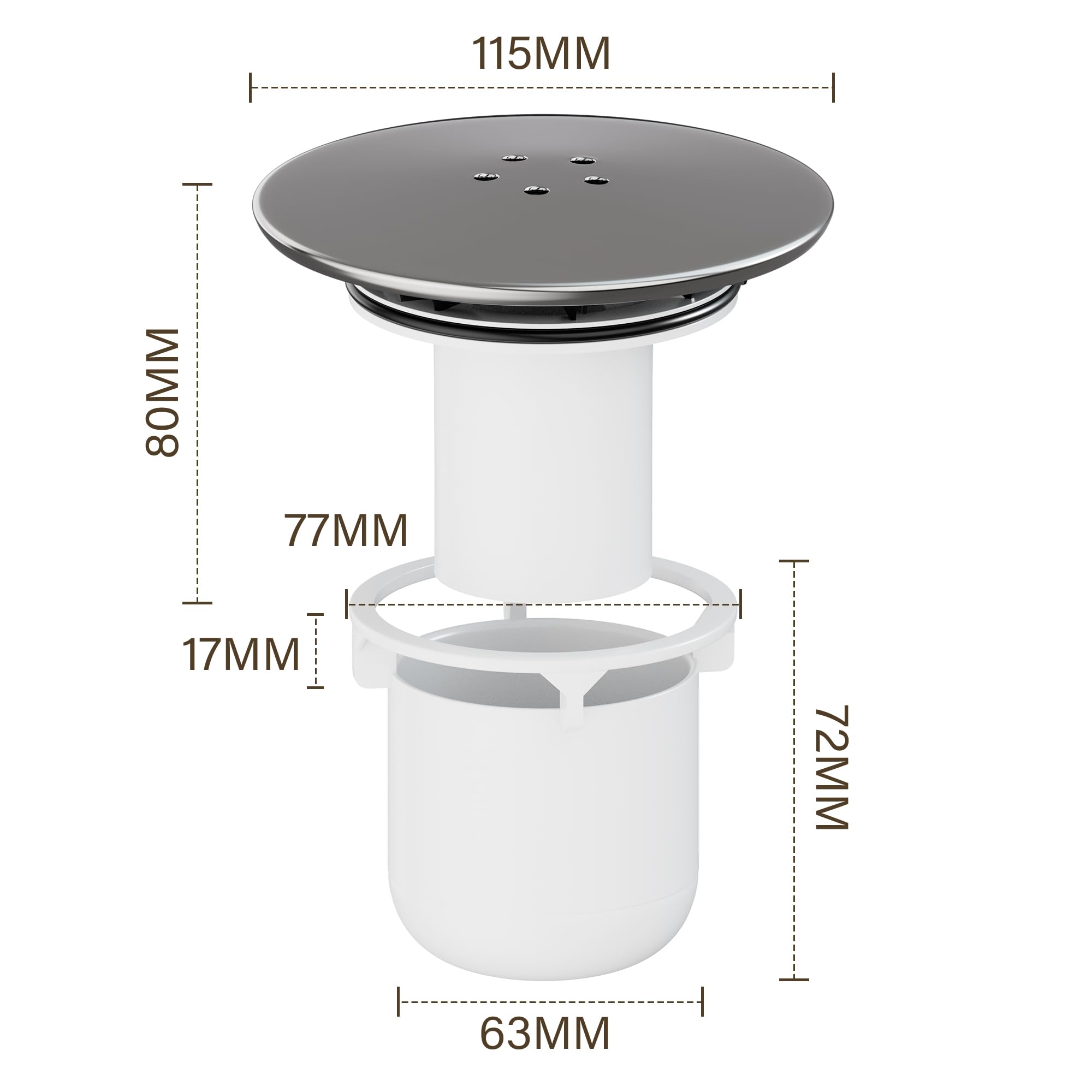 HNNHOME Shower Drain Cover Replacement, Chrome Shower Trap Cover, Removable Top Fitting Cap Parts, 90mm/115mm Shower Plughole Cover