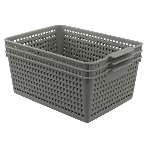 Bblina 3-pack Grey Plastic Kitchen Cupboard Storage Baskets, Plastic Storage Boxes Without Lid