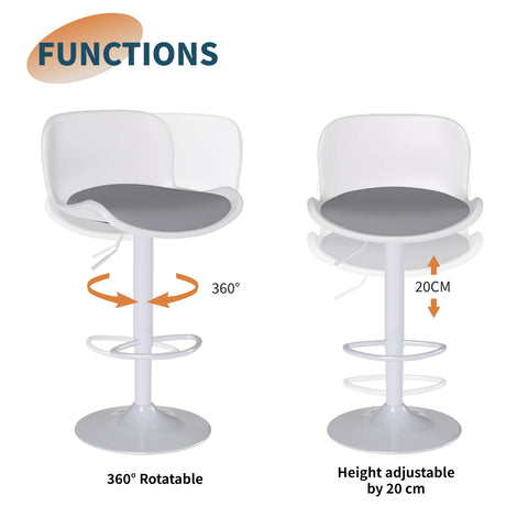 Flysky Set of 3 360° Swivel Bar Stools, Height Adjustable, White/Grey