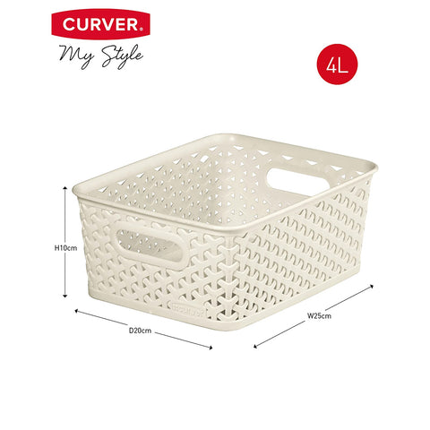 Curver My Style Storage Baskets, Stackable & Durable, 4 Litres Each, Cream (Set of 4)