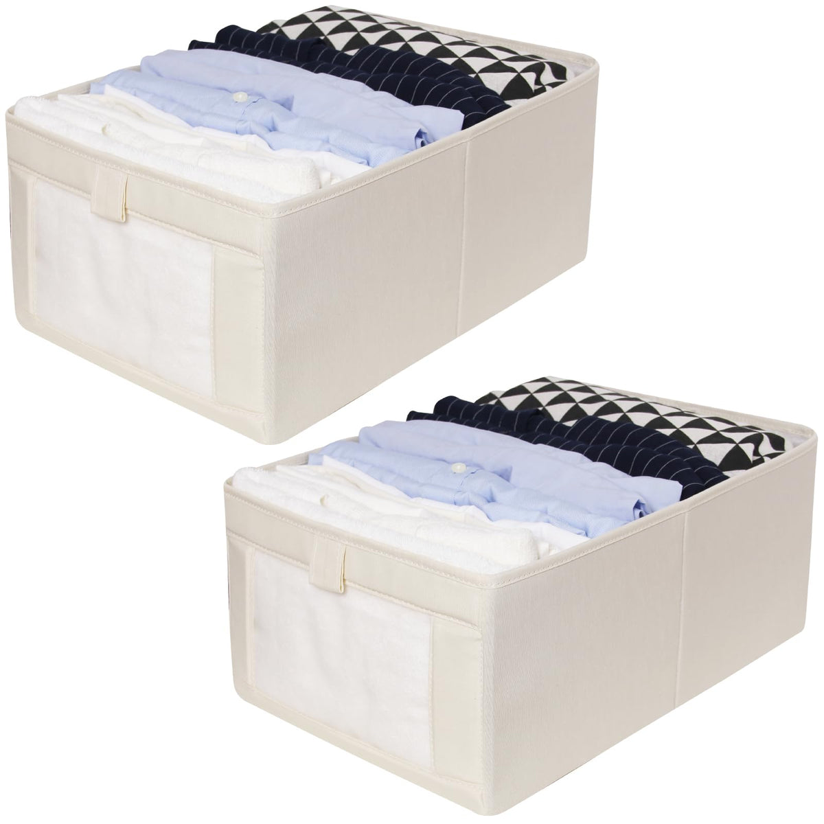 IHOMAGIC 2Pack Wardrobe Storage Organiser, Foldable Storage Box in Linen, Stackable Fabric Boxes with Handles