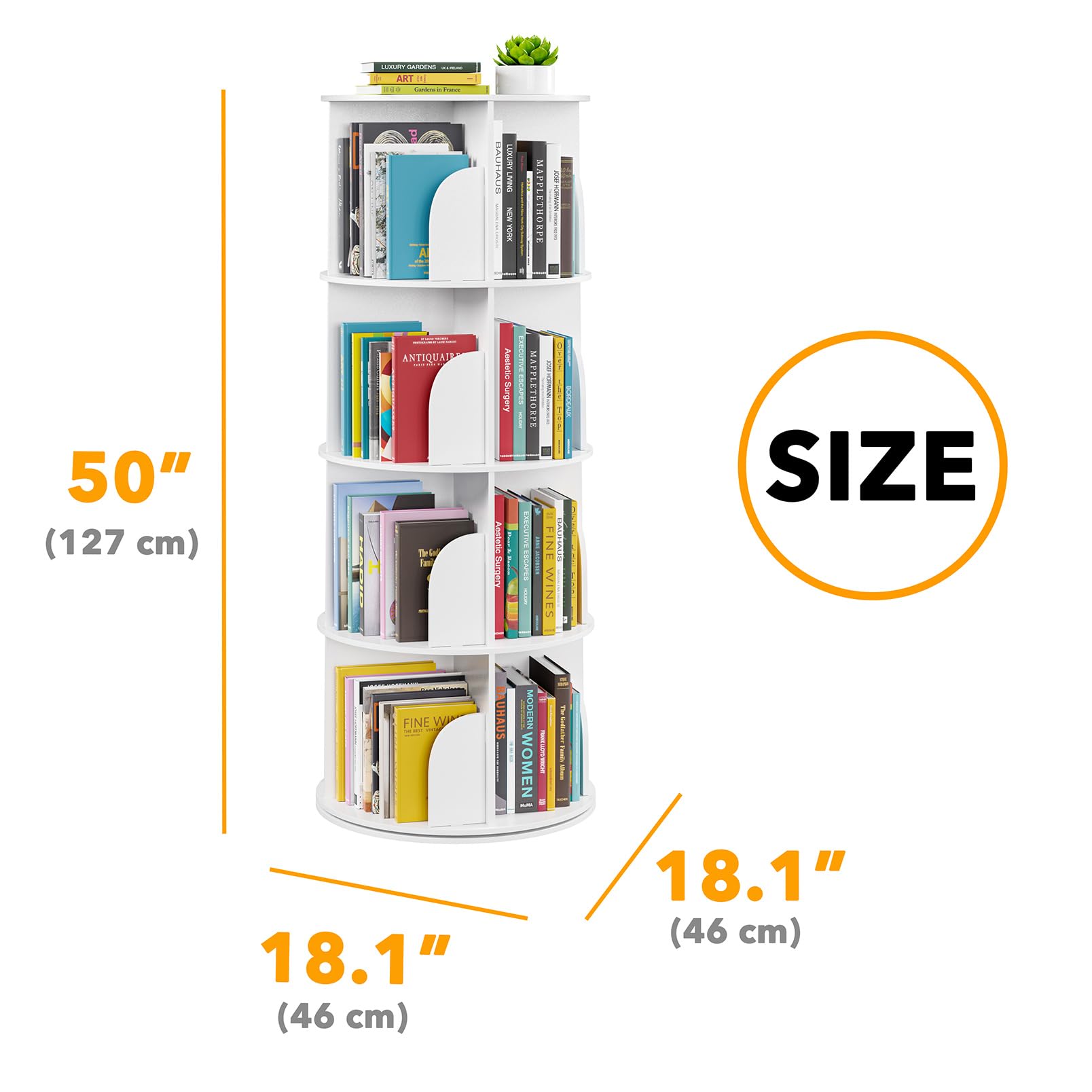 SpaceAid 4-Tier Rotating Bookshelf Tower, Spinning Lazy Susan, 360° Revolving Bookshelf Storage, Round Carousel