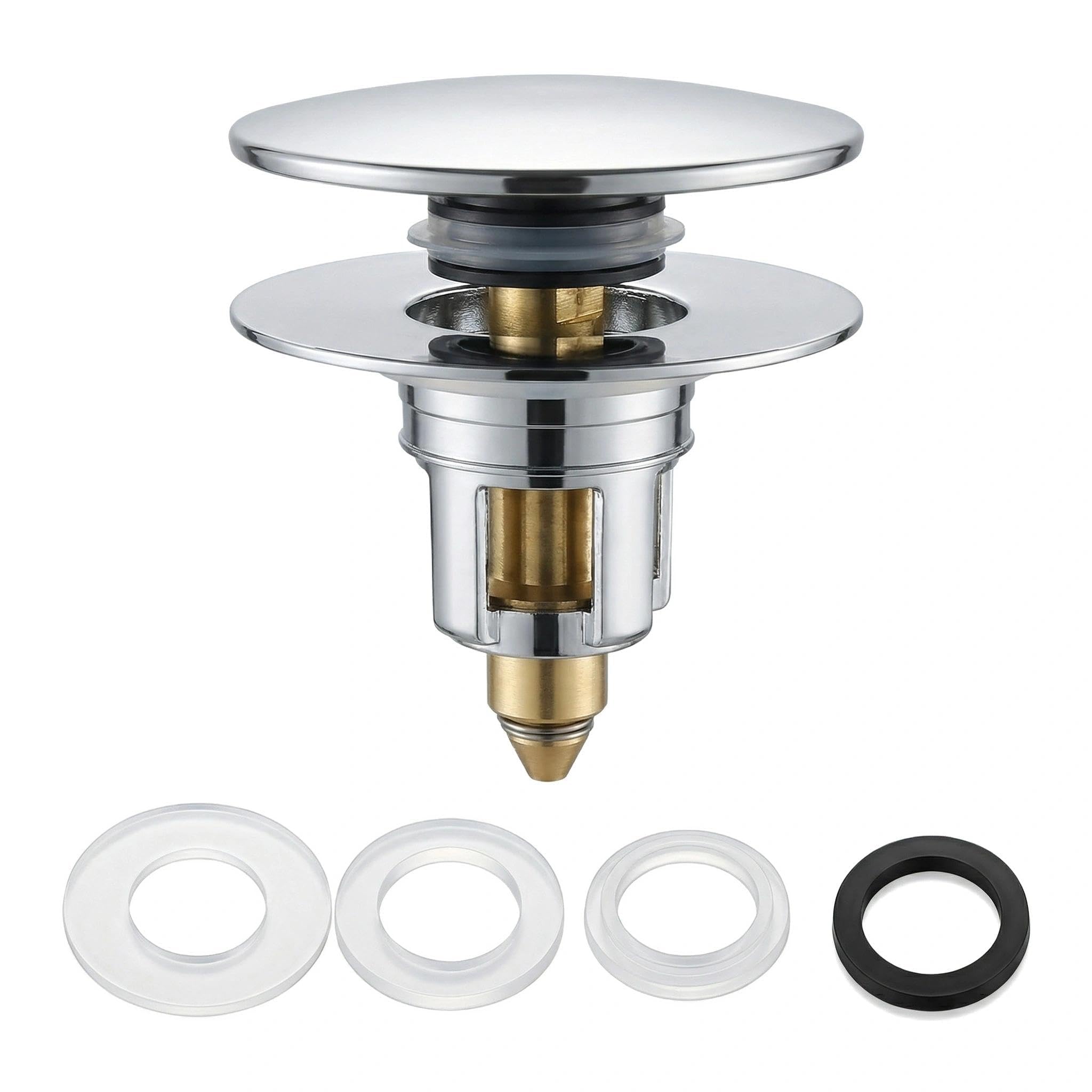 AQRNKK Pop up Sink Plug with Drain Strainer, Brass Bounce Core Push Drain Plug, Suitable for 1.18'' to 1.81'' (30-46mm), a Depth ＞50mm