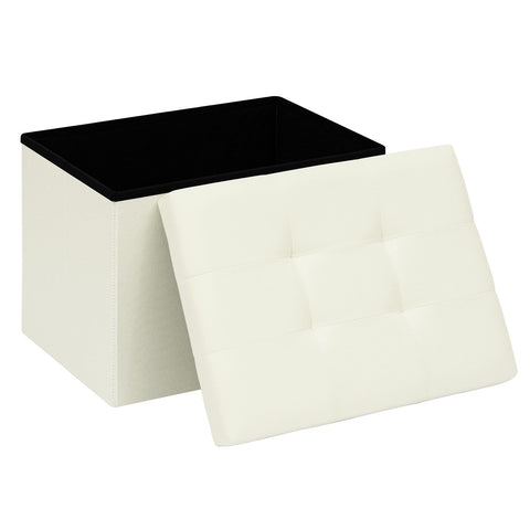 PINPLUS Linen Storage Ottoman Box, Foldable Footstool, Cream White
