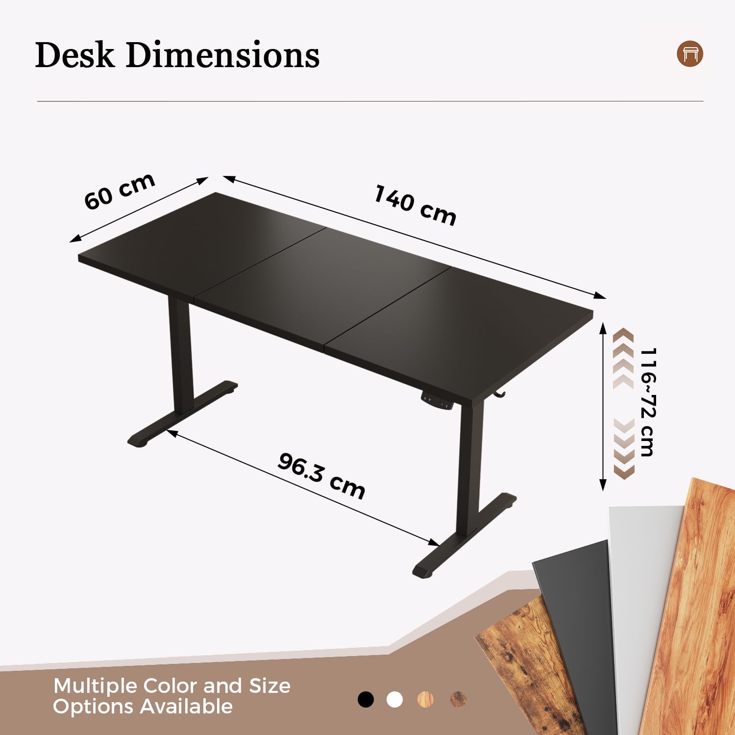 Klicelor Electric Standing Desk, 2 Memory Buttons for stand & sit, 140x60