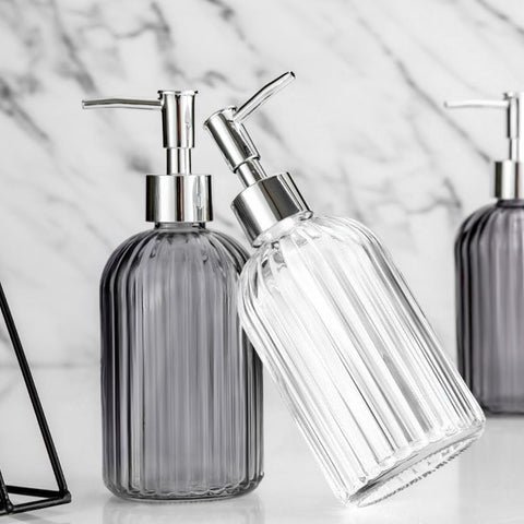 2 Pack Glass Soap Dispenser Bottle with Pump,14 Oz Clear Glass Jar Soap Liquid Hand Soap Dispenser, Refillable Liquid Hand Jar Dispenser for Bathroom