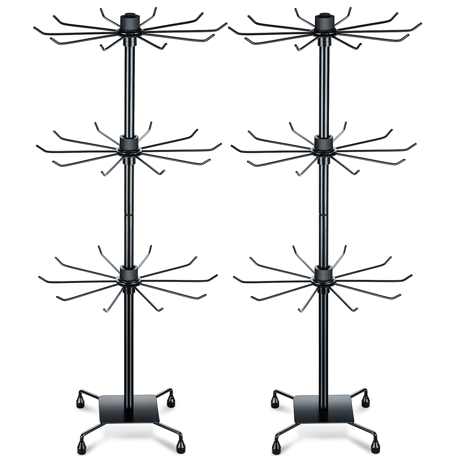 BBTO 2 Pcs Rotating Jewelry Display Rack 3 Tier Metal Display Hanging Jewelry Tower with Hooks for Earring Necklace (Black,28.35 x 11.8 Inch)