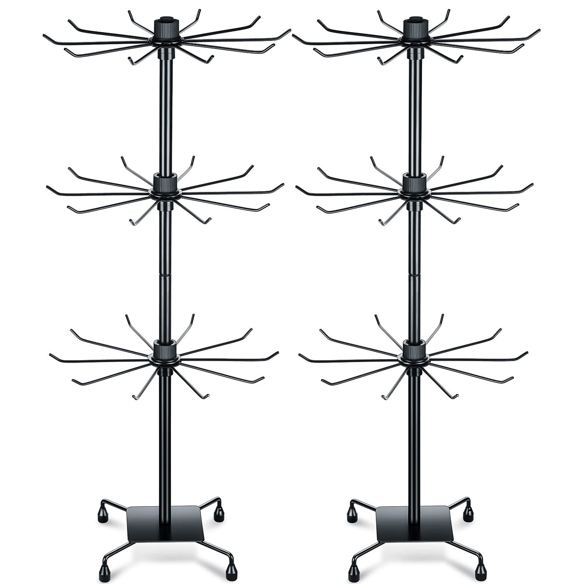 BBTO 2 Pcs Rotating Jewelry Display Rack 3 Tier Metal Display Hanging Jewelry Tower with Hooks for Earring Necklace (Black,28.35 x 11.8 Inch)