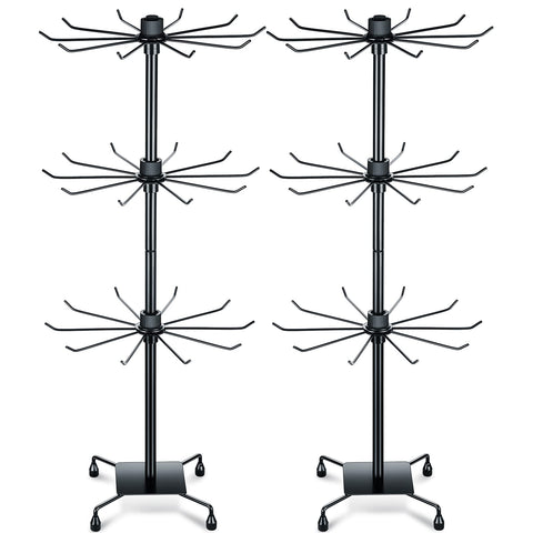 BBTO 2 Pcs Rotating Jewelry Display Rack 3 Tier Metal Display Hanging Jewelry Tower with Hooks for Earring Necklace (Black,28.35 x 11.8 Inch)