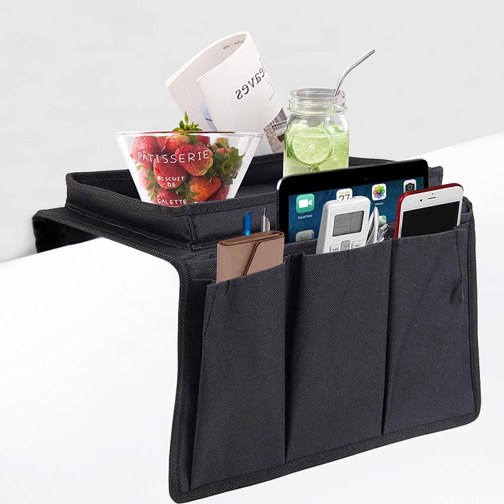 Cysocool Sofa Candy Organizer with Tray Armrest Cup Holder Couch Armchair TV Remote Caddy Storage Bag for Phone Tablet Book Magazines DVD Eyeglasses