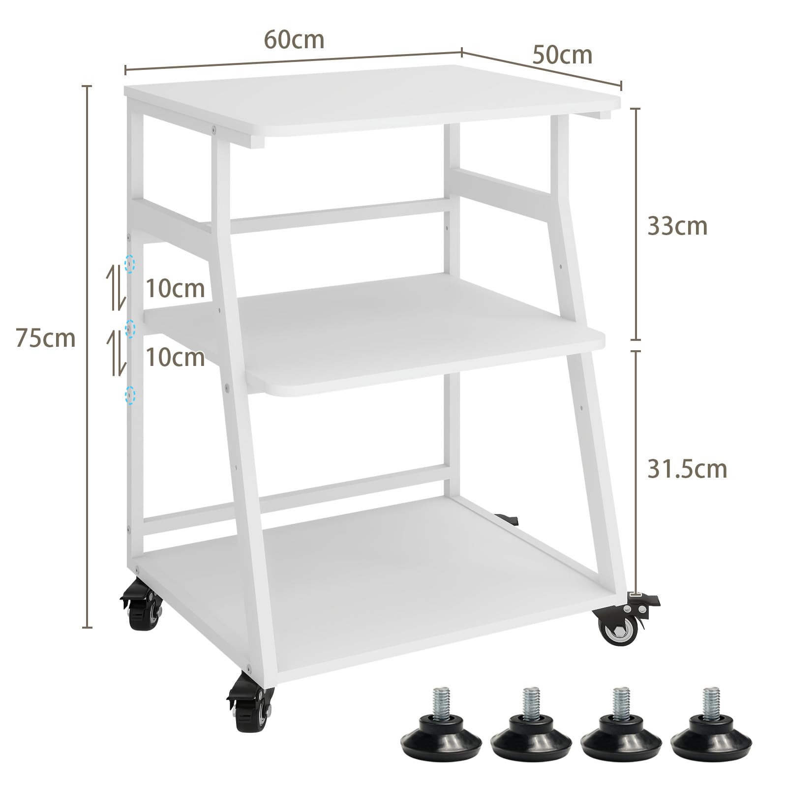 PUNCIA 60x50x75cm Printer Stand, 3 Tier Printer Table with Storage