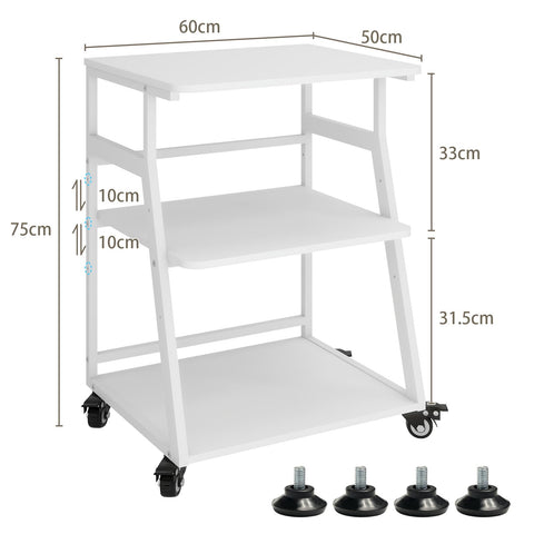 PUNCIA 60x50x75cm Printer Stand, 3 Tier Printer Table with Storage