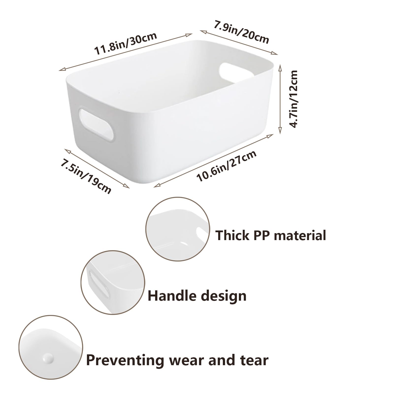 YUNSHANGHE Pack of 10 Storage Boxes Plastic Storage Basket with Handles, 30 x 20 x 12 cm Storage Plastic Box for Kitchen Cabinet Bathroom Shelf