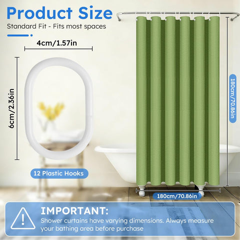 APXEL Green Waffle Shower Curtain, Mould Proof Waterproof Shower Curtains