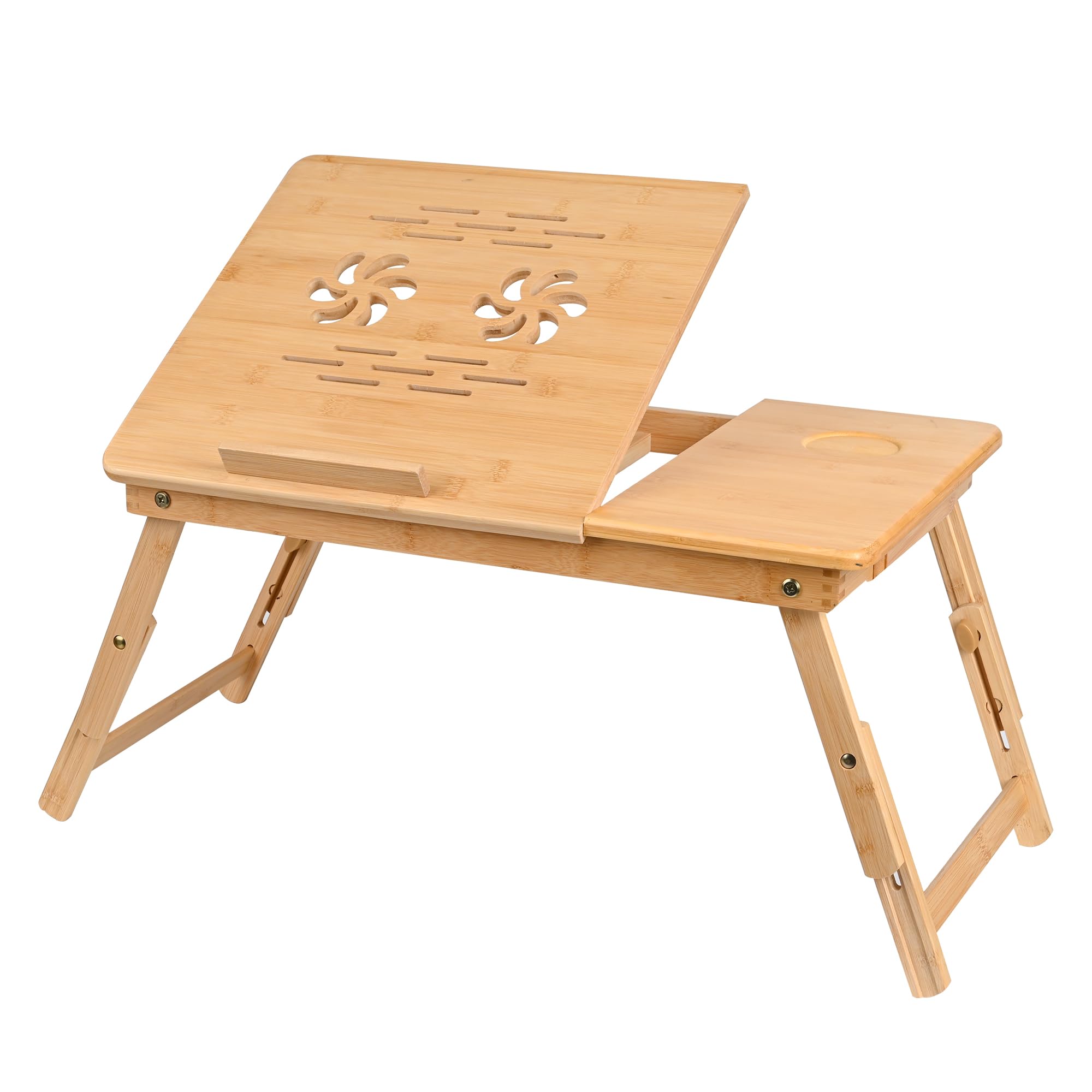 VASMIA Laptop Table,Laptop Desk for Bed with Adjustable Angle and Height,Bamboo Folding Desk for Working Reading and Breakfast,Natural