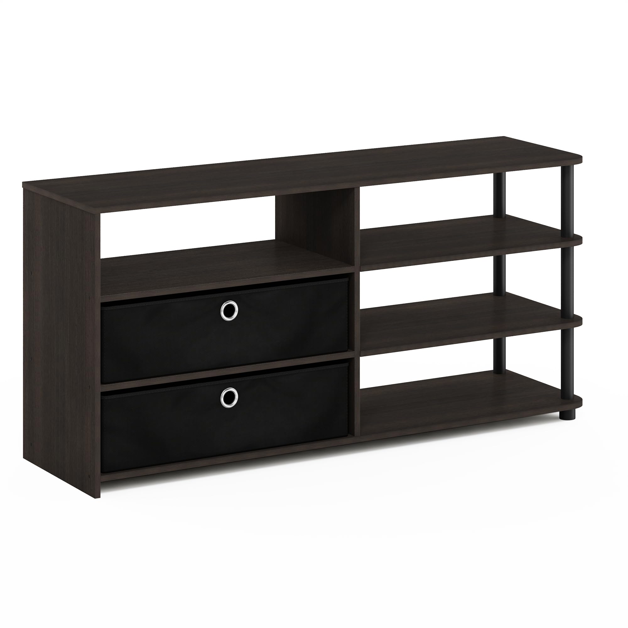 Furinno Jaya TV Stand for TV up to 55-Inch with Storage Bins & Cable Management Hole, 4-Tier Black Entertainment Center, TV Console, for Living Room