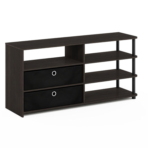 Furinno Jaya TV Stand for TV up to 55-Inch with Storage Bins & Cable Management Hole, 4-Tier Black Entertainment Center, TV Console, for Living Room