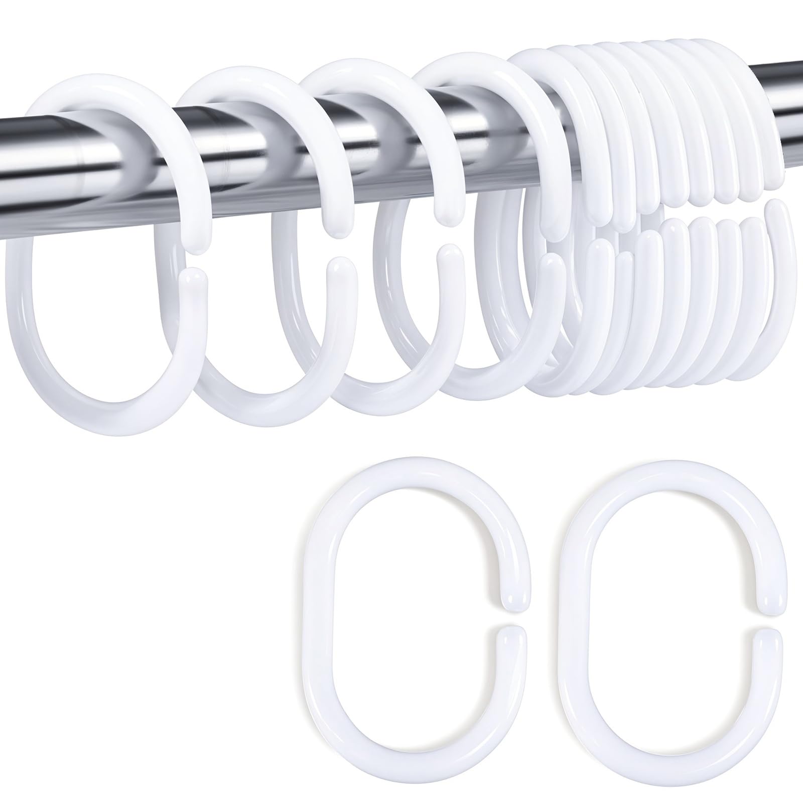 Lanjue 36 Pack Shower Curtain Rings, White Plastic C Hooks