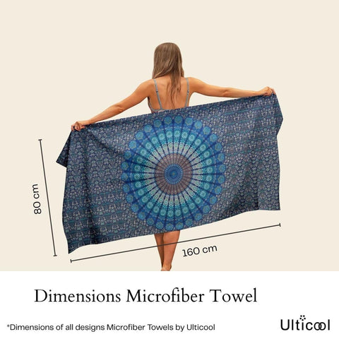 Ulticool Microfibre Towel – Mandala Blue – 160 x 80 cm – Lightweight Travel Towel Quick-Drying Bath Towel Beach Towel Sauna Towel Microfibre