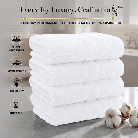Zero Twist Bathroom Towels I 4 Pack Bath Towels I Quick Dry I White