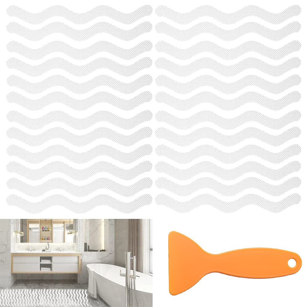 24 Pcs Non Slip Bathtub Stickers, Wave Non Slip Stickers, Shower Stickers, Transparent Self-Adhesive Non-Slip Strips Stickers for Bath Tub, Stairs