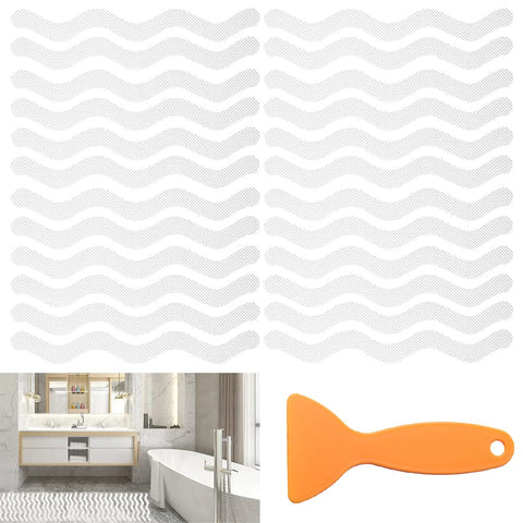 24 Pcs Non Slip Bathtub Stickers, Wave Non Slip Stickers, Shower Stickers, Transparent Self-Adhesive Non-Slip Strips Stickers for Bath Tub, Stairs