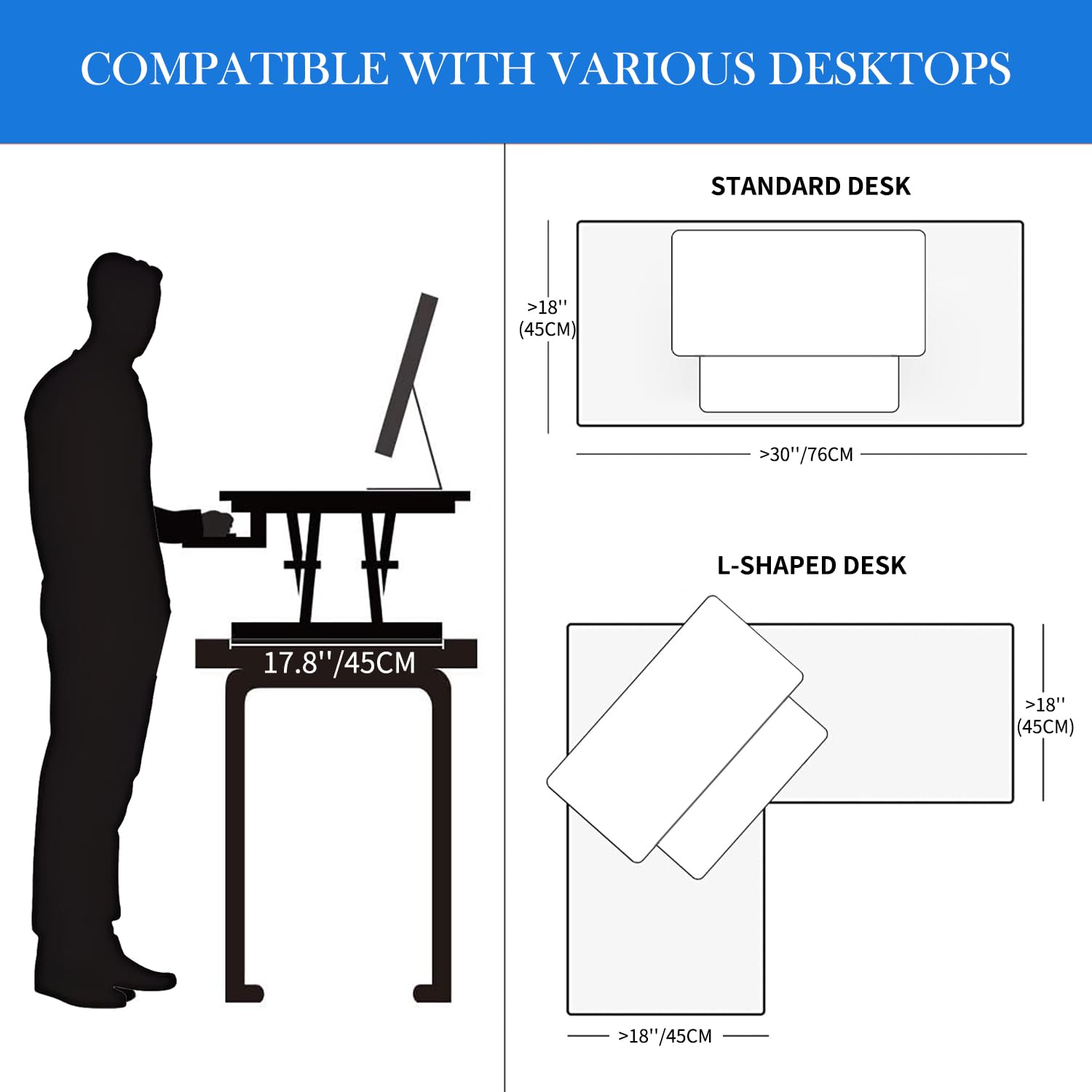 ERGOMAKER Height Adjustable Standing Desk Converter 101cm(40 Inch), Black