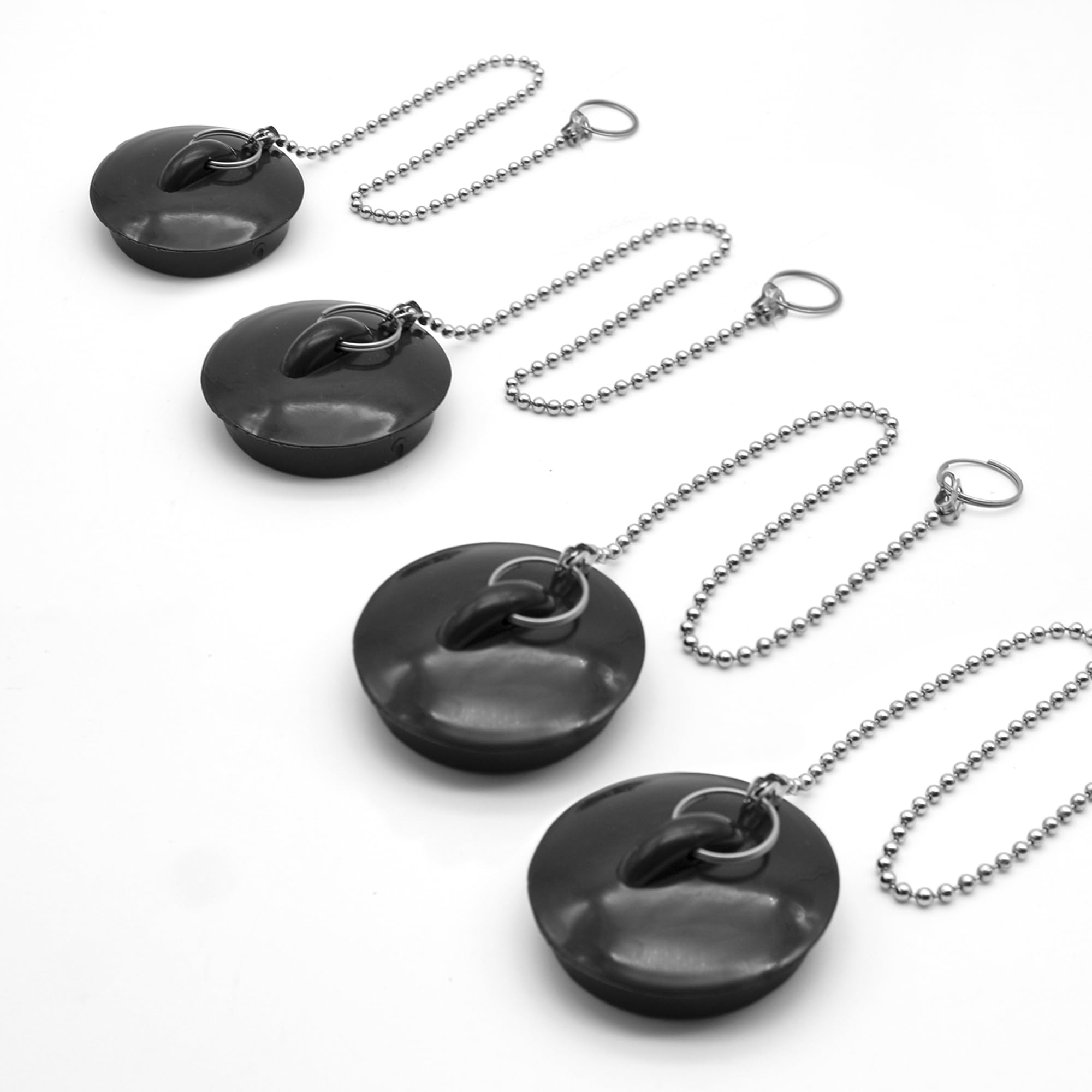 DOJA Barcelona Drain Plug with Chain, 270 mm, Pack of 4, Universal Rubber Sink Plug, Black
