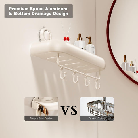 Voldra Shower Caddy Suction Cup, Arc Adhesive Bathroom Shelves Shower Storage Wall Mounted Bathroom Caddy Stick on Shower Organiser Rack With 4