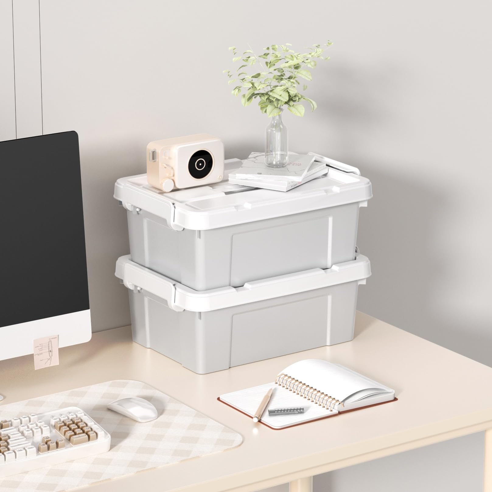Cetomo 15L*3 Storage Boxes, Carry Plastic Storage Box with Lids, Organizing Container with Handle and Secure Latching Buckles, Stackable, Nestable