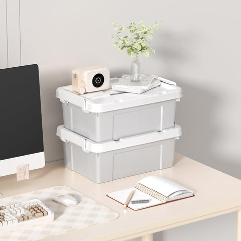 Cetomo 15L*3 Storage Boxes, Carry Plastic Storage Box with Lids, Organizing Container with Handle and Secure Latching Buckles, Stackable, Nestable