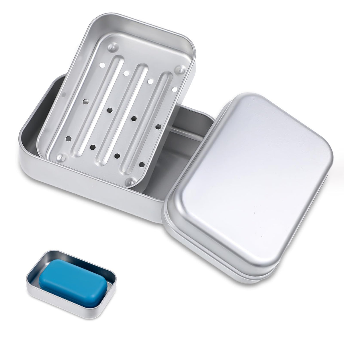 Tyqour Aluminium Travel Soap Container Metal Travel Soap Dish with Lid Self Draining Soap Tin Bar Soap Holder Soap Case Box for Camp Travel Gym