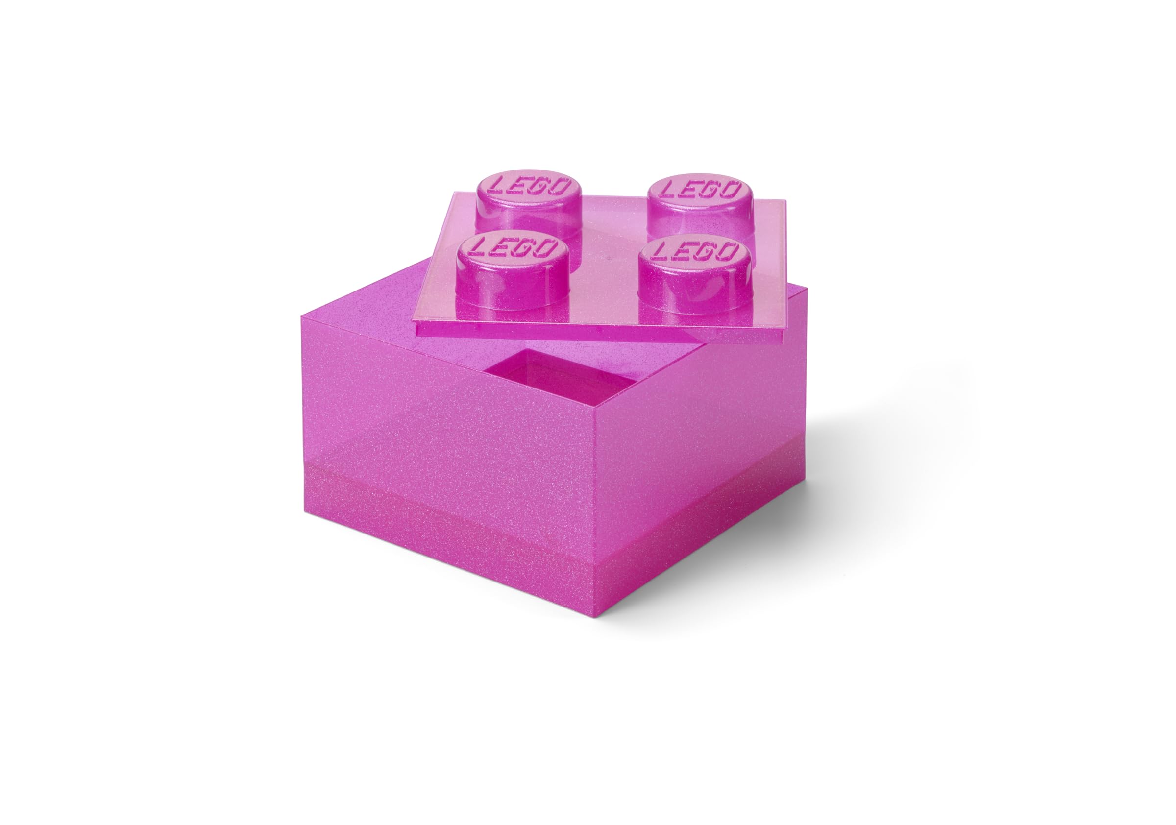 LEGO Storage Brick 4 Knobs Glitter Medium Violet - Stackable Plastic Storage Box with Lid for Kids and Adults Desk Organizer and Toy Box