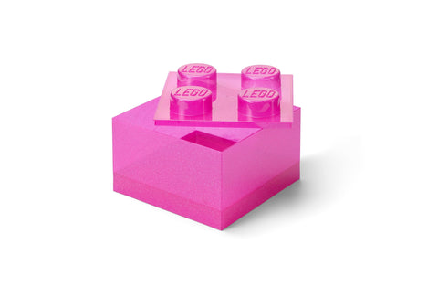 LEGO Storage Brick 4 Knobs Glitter Medium Violet - Stackable Plastic Storage Box with Lid for Kids and Adults Desk Organizer and Toy Box
