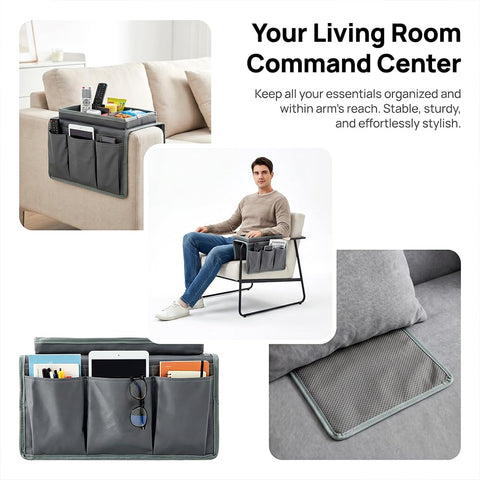 HATFRYF Sofa Arm Chair Tray Organisers Waterproof Non-Slip, Arm Chair Caddy, with 6 Bags, for Magazine, Phone, TV Remote, Drinks, Book, Snacks