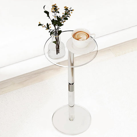 HHUXIUE Acrylic End Table, Small Round Side Table, Small Pedestal Table, Transparent, Modern Style