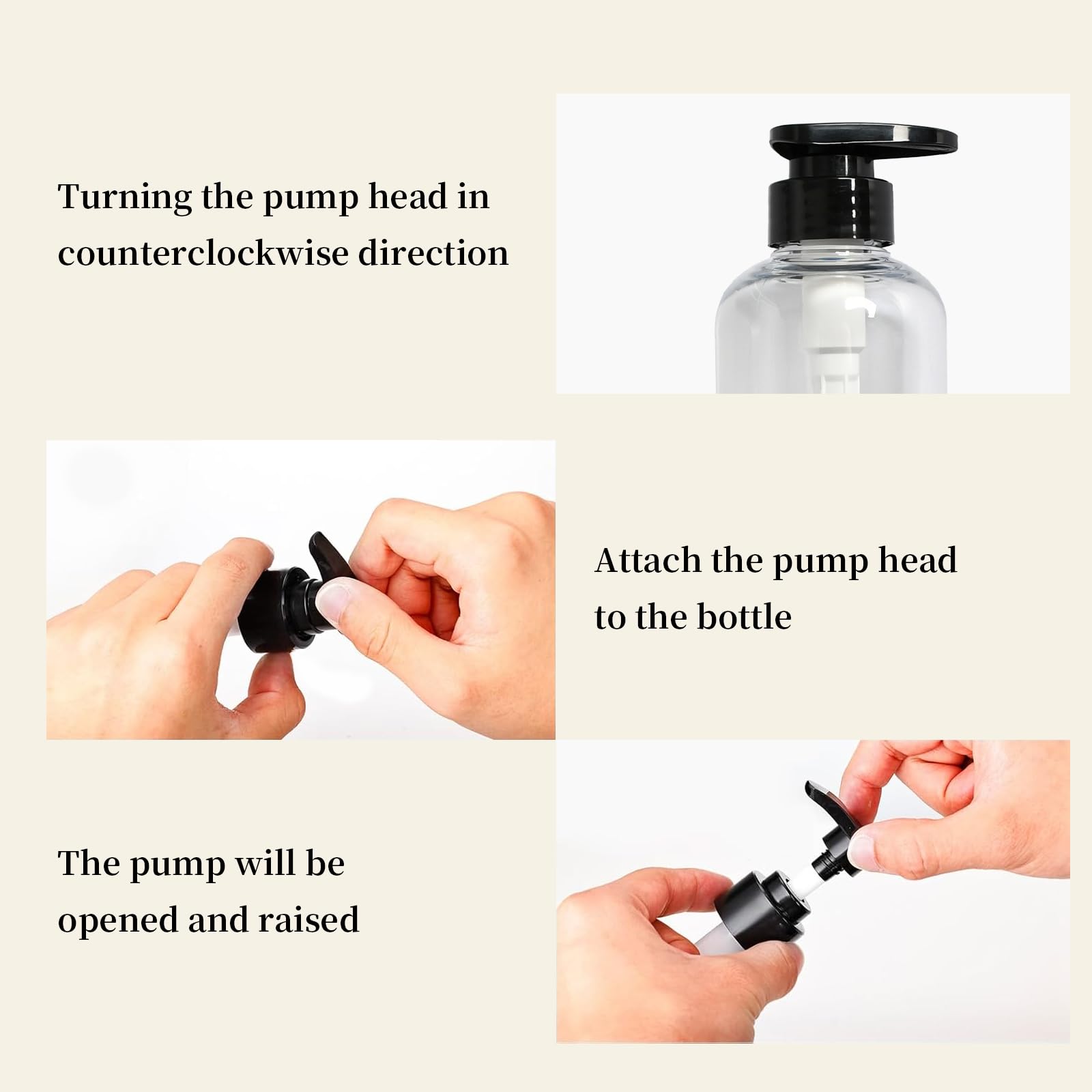 Rieoany 300ml Plastic Soap Dispenser 3 Pack, Refillable Pump Bottle for Shampoo Conditioner