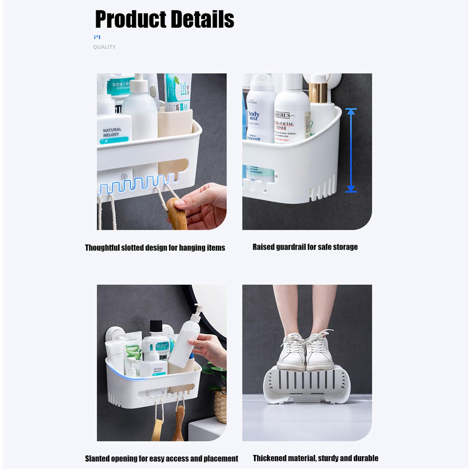 Mitterm Shower Shelf Suction Cup Without Drilling, Shower Caddy Suction Bathroom Storage Shelf Suction Shower Caddy,Wall Mounted Storage Plastic for