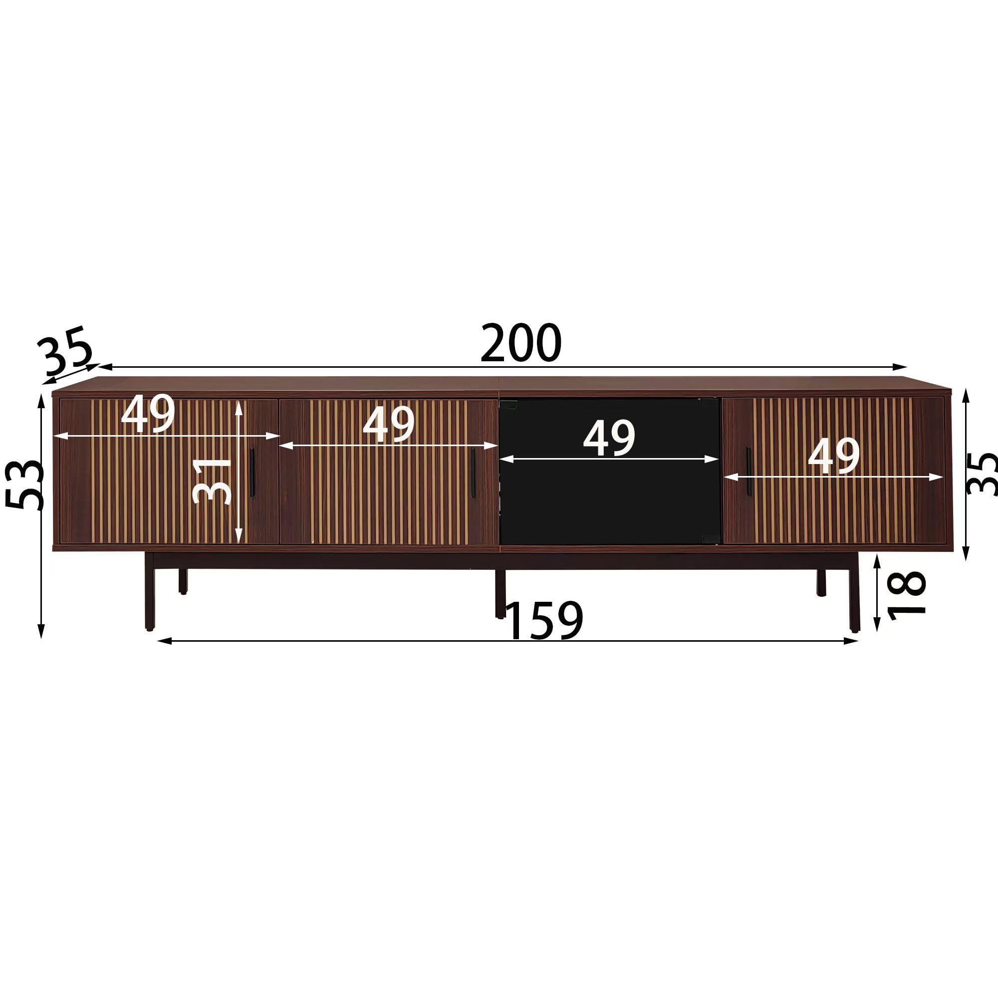 Ball & Cast TV Cabinet, Lowboard with Carved Texture, TV Furniture with LED Light Strip and Tempered Glass Door