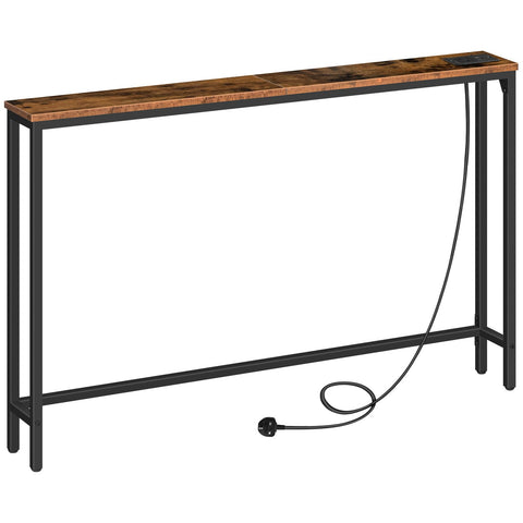 HOOBRO Console Table with Charging Station, 120 cm Slim Console Table for Hallway, Behind Sofa Table, for Entryway, Living Room, Small Spaces