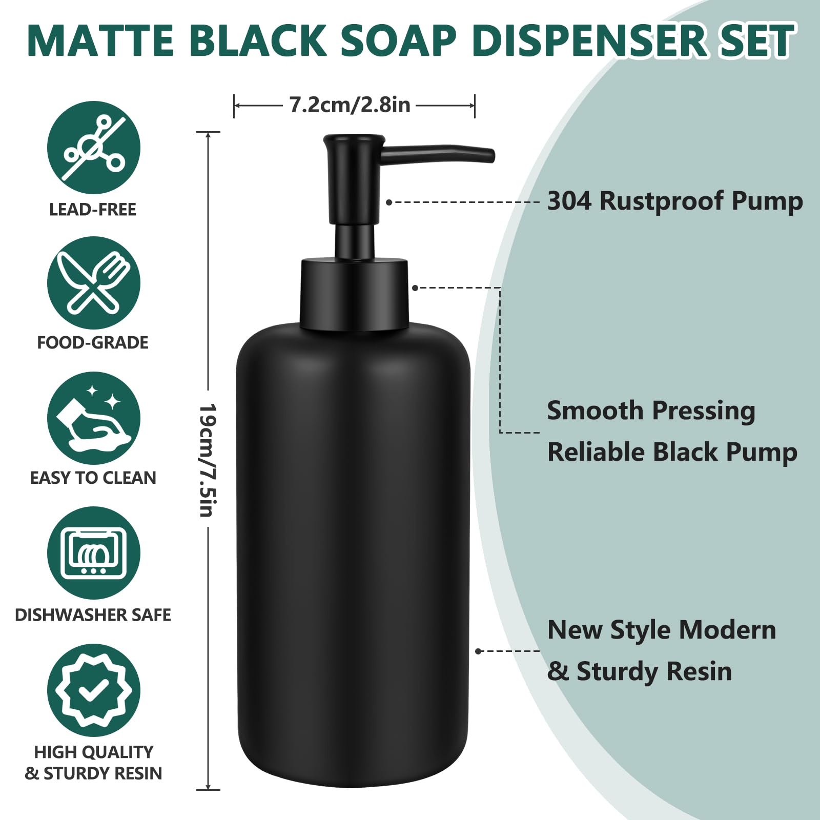 Essovee Matte Black Soap Dispenser Set with Waterproof Labels, Bathroom Soap Dispenser, Dishwashing Liquid Dispenser