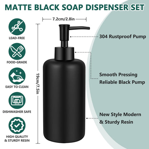 Essovee Matte Black Soap Dispenser Set with Waterproof Labels, Bathroom Soap Dispenser, Dishwashing Liquid Dispenser