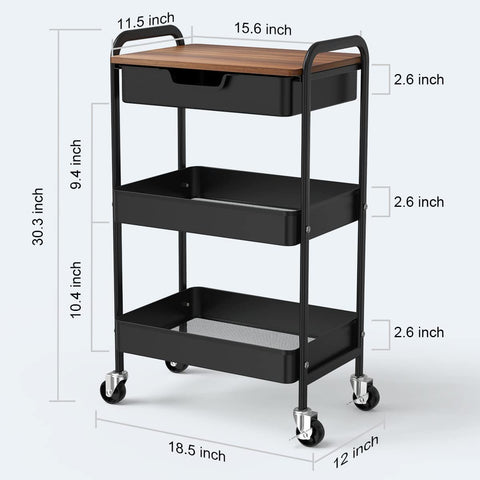 Shrivee 3-Tier Kitchen Trolley With Table and Drawer, All-Purpose Metal Shelf for Office, Salon, Cosmetics, Serving Cart for Kitchen, Bathroom