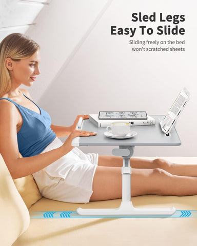 SAIJI Laptop Table, 60 x 50 cm Large Desktop, Multifunctional Bed Table, Height Angle Adjustable, with Book Stand, Drawer, Lap Stopper, Tablet Slot