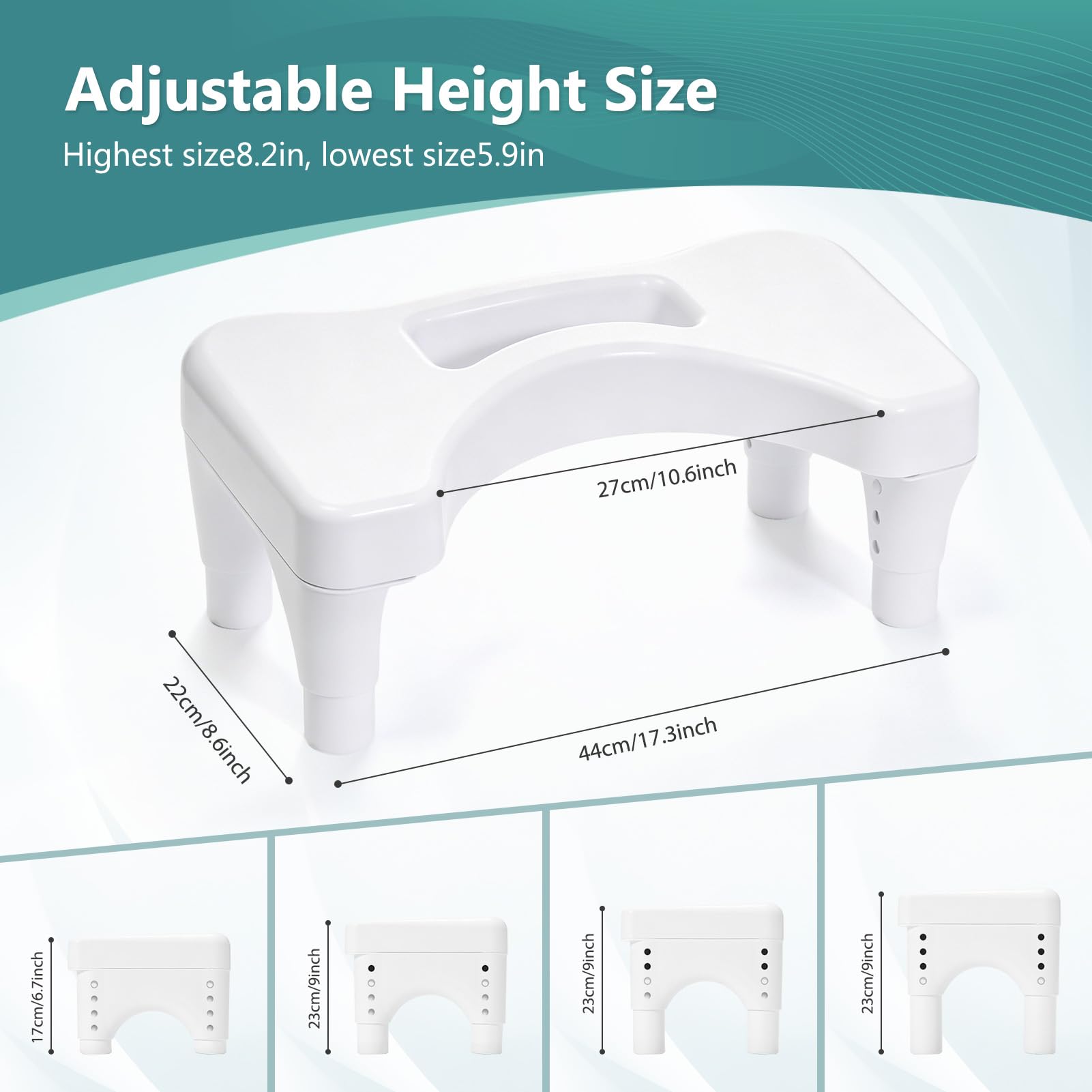 Fanwer Poop Stool Toilet White Adults for Bathroom, 5.9" to 8.5" Adjustable Height Toilet Stools Squat Adult
