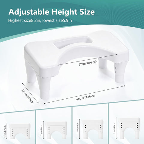 Fanwer Poop Stool Toilet White Adults for Bathroom, 5.9" to 8.5" Adjustable Height Toilet Stools Squat Adult