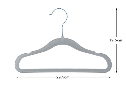 Finnhomy Non-Slip Clothes Hangers for Baby and Kids 30-Pack Velvet Hangers with 10 Finger Clips, Gray