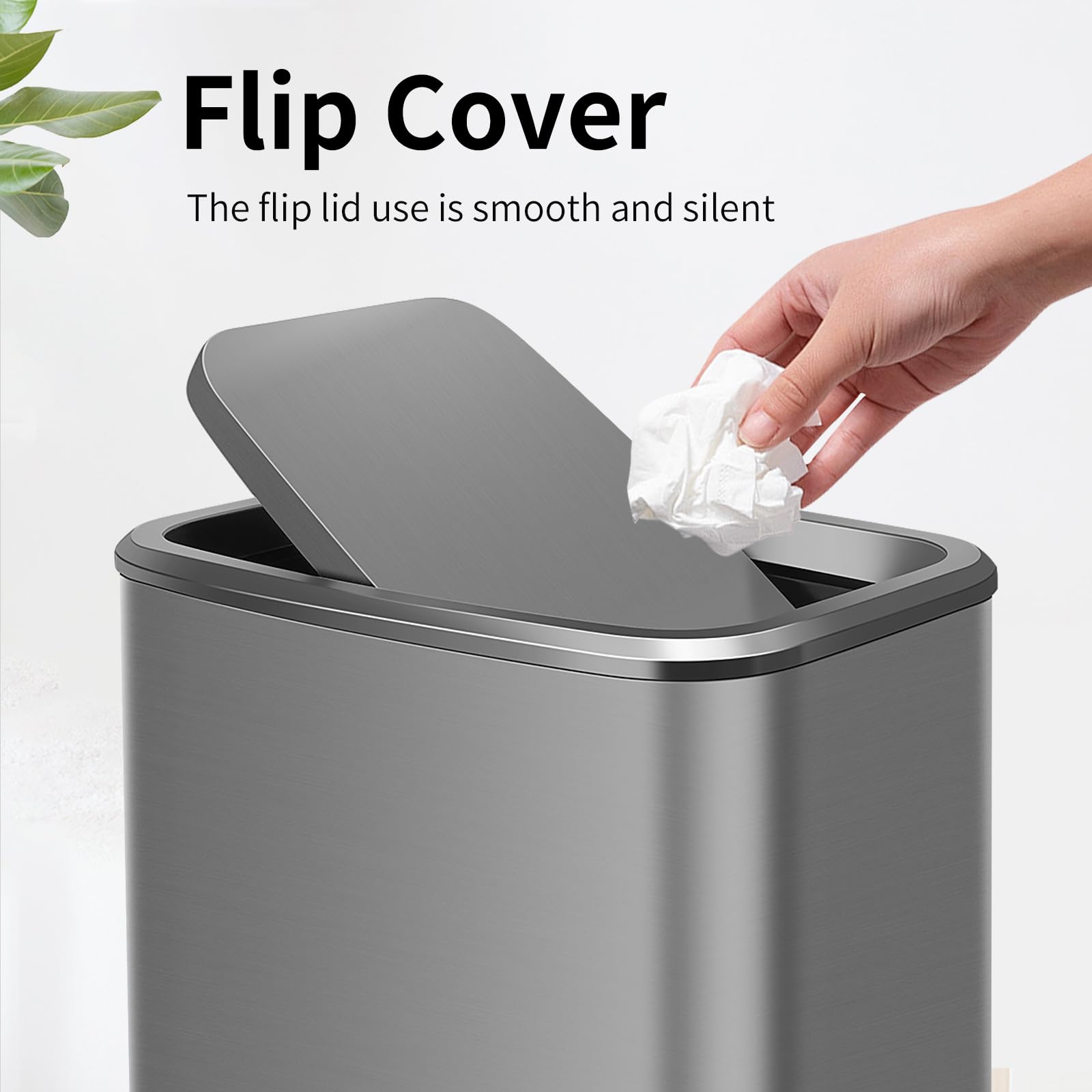 8L Small Bathroom Bin with Swing Lid,Stainless Steel Trash Bin for Bedroom